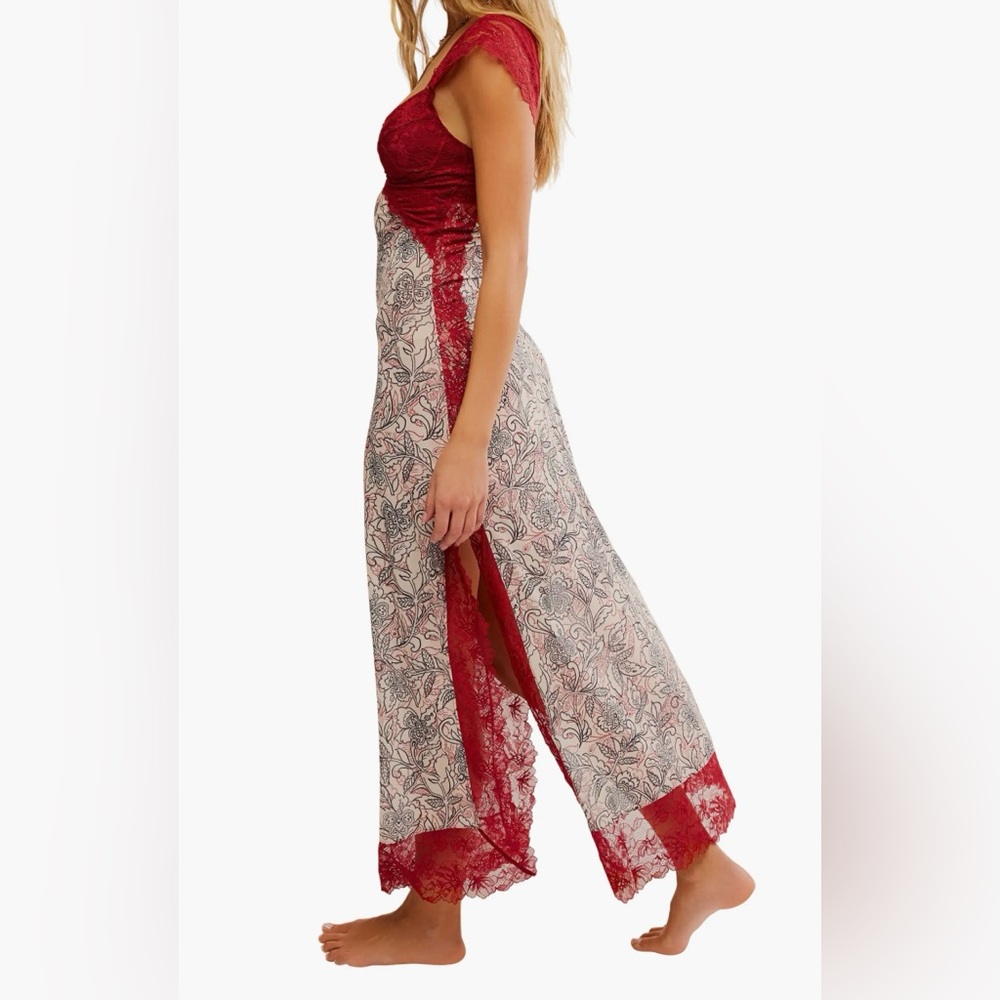 Free People Red and White Lace Maxi Dress